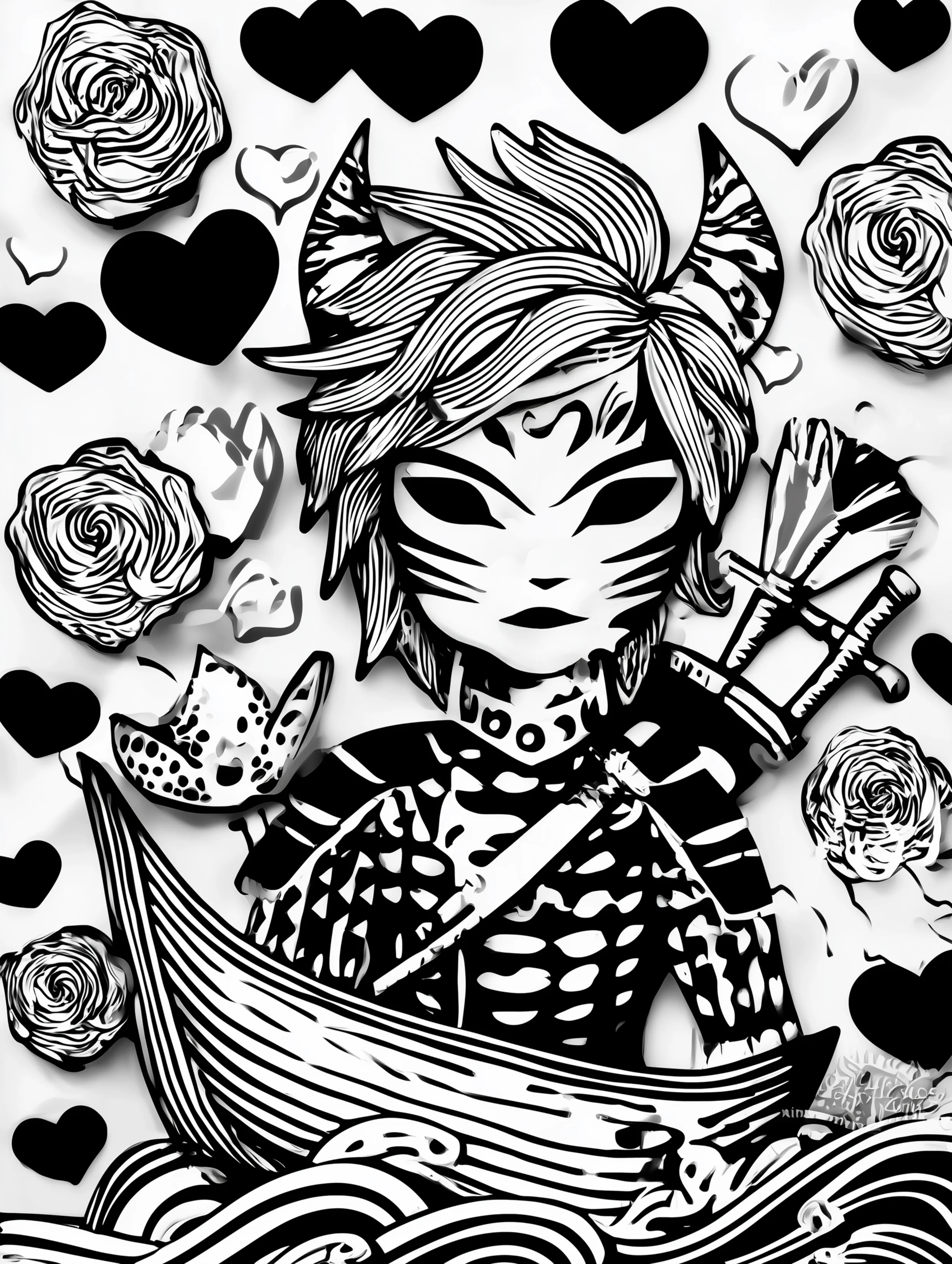 Free printable viking coloring page for adults featuring a woman in a boat